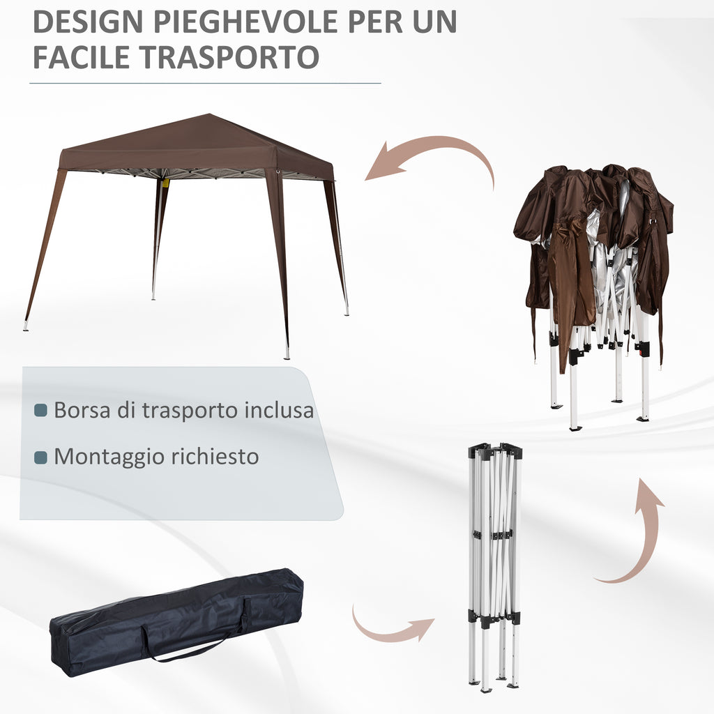 Outsunny Garden Folding Gazebo 2.4x2.4m with steel structure and windproof ropes, coffee - Borgè