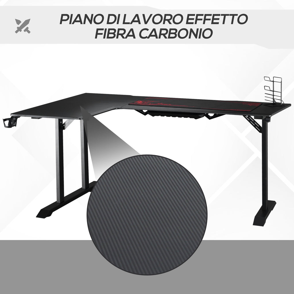 Corner Desk in Black for Gaming and Office with gamepad support and mat - Borgè