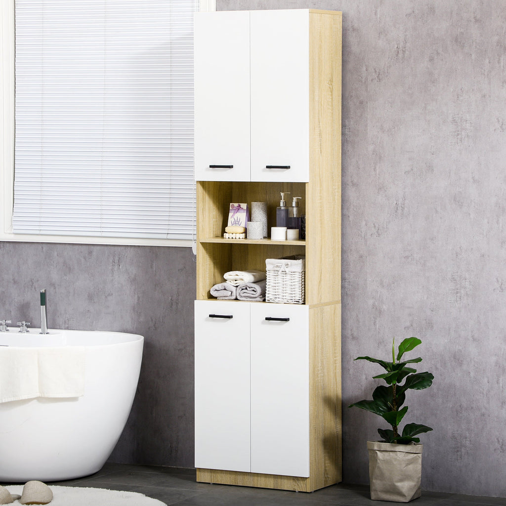 Kleankin Bathroom Cabinet in white chipboard with 2 cabinets with doors and 2 open shelves, 53x33.5x195.7 cm - Borgè