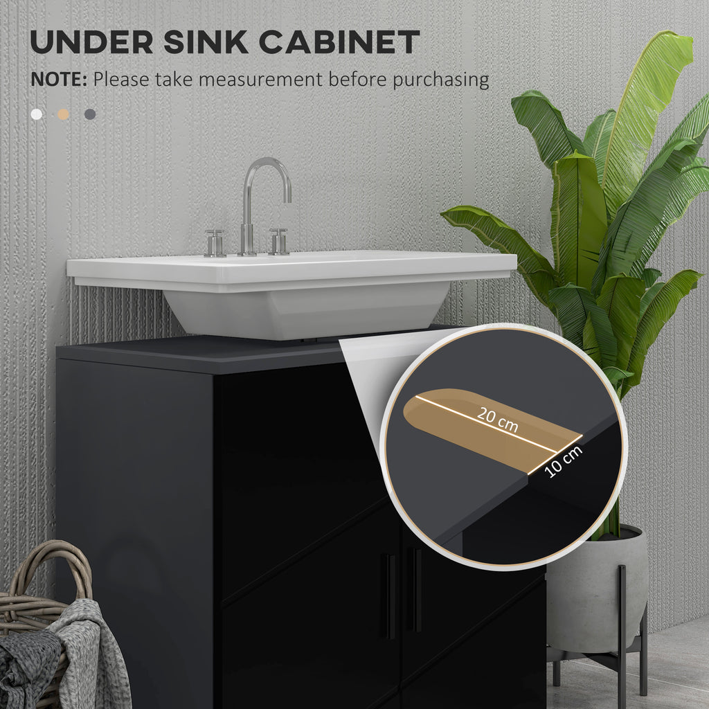 Kleankin Mobile Sublavabo Wooden Bath with 2 -door locker, 60x30x60cm, black - Borgè