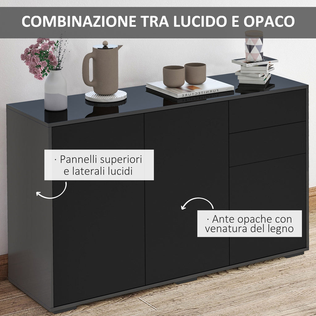 Homcom Black Multiuse Cabinet with 2 drawers and 2 Pressure opening cabinets, 117x36x74cm - Borgè