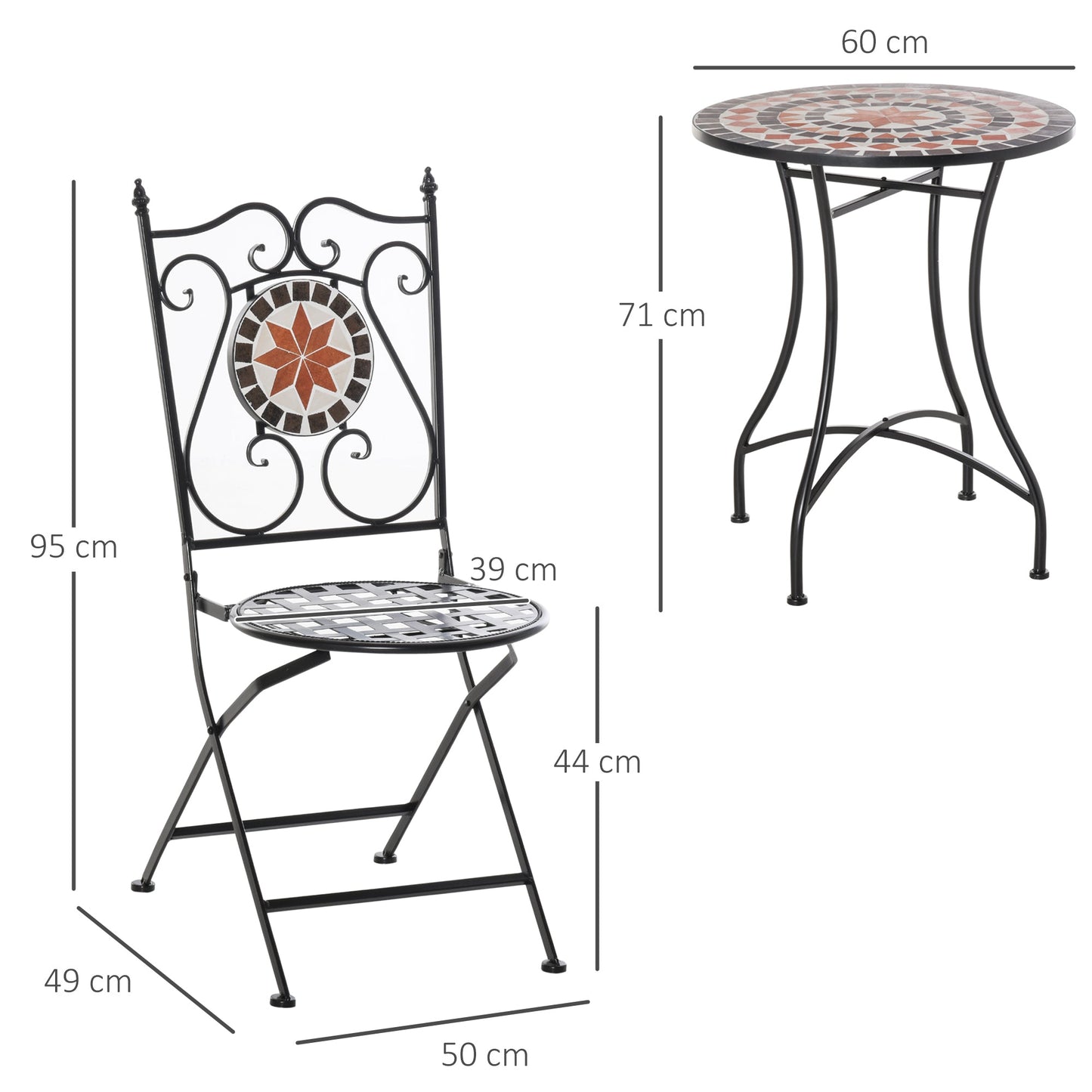 Outsunny garden furniture set 3 pieces with 2 folding chairs and 1 table, in metal and ceramic - Borgè