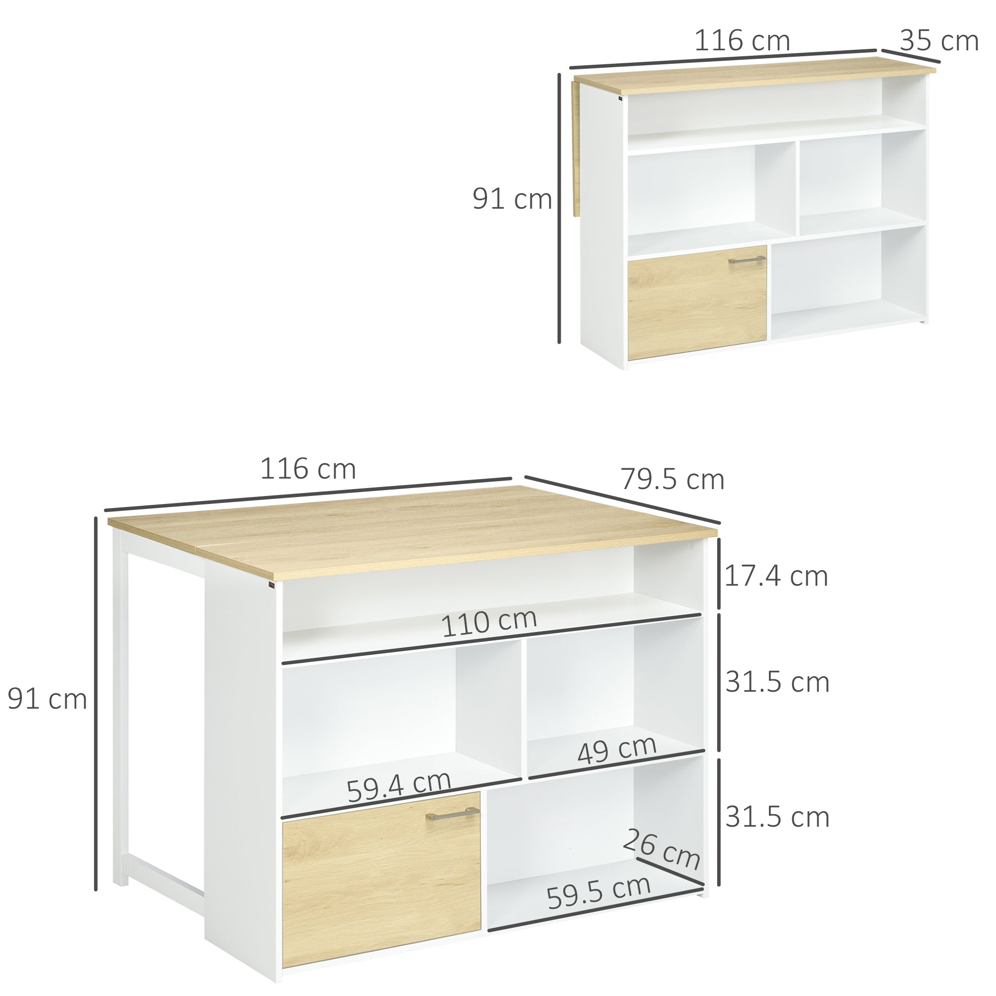 Homcom Modern Bar Table in MDF for 2 people with 4 open shelves and locker, 116x79.5x91 cm - Borgè