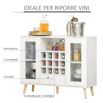 Creenza with cellars Wine 12 bottles, drawer and wooden cabinets 100x33x80 white white - Borgè