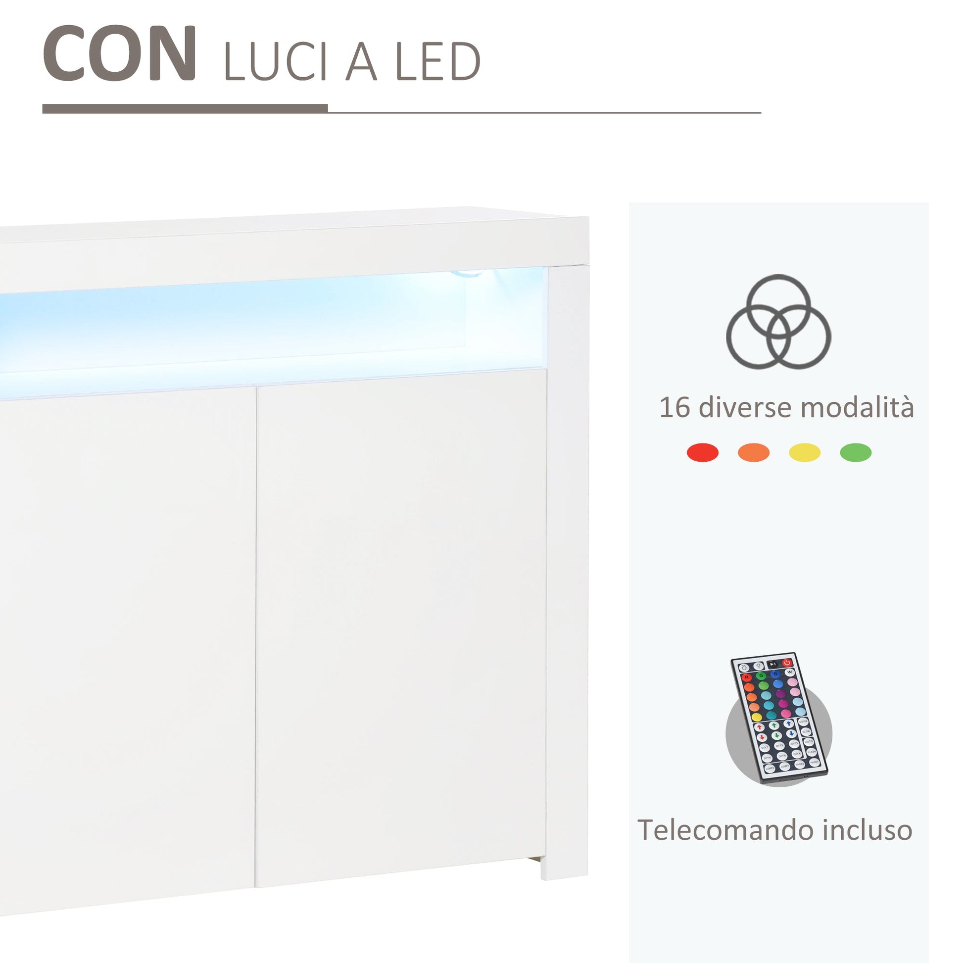 Multiuse saving cabinet for entrance, living room or white wooden bathroom, with colorful LED lights, 107x35x97cm - Borgè