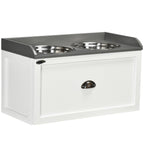 Stainless Steel and Wood Raised Dog Bowls with Drawer, 60x30x36cm, White and Grey - Borge' Group Limited