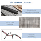 Ergonomic Folding Outdoor Sun Lounger in Metal and Mesh Fabric, 170x62x68cm, Grey - Borge' Group Limited