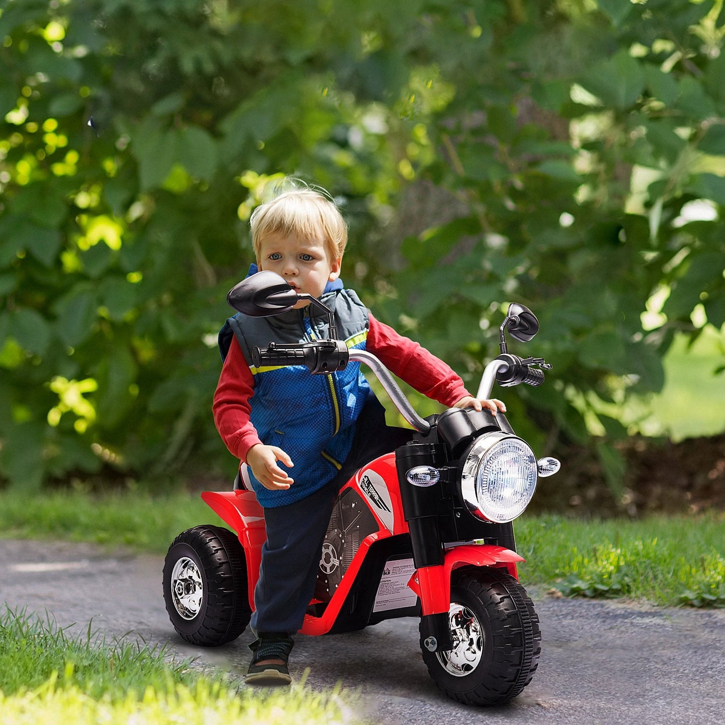 electric motorcycle for 3-wheeled children with lights and sounds, 6V rechargeable battery, speed 2 km/h, for children of 18-36 months, 72x57x56cm red - Borgè