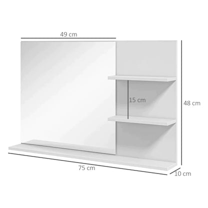 SOLO | White Bathroom Mirror with 2 side shelves and lower shelf | 75x10x48 cm - Borgè