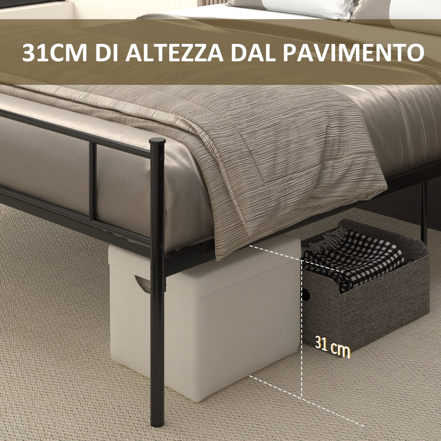 Homcom structure read a square and a half in steel with integrated slats, headboard and footboard, 140x200cm - Borgè