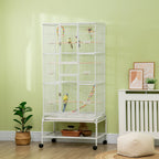Bird Cage in Steel and PP with Perches, Toys, Food Containers and Tray, 83x53x180 cm, White - Borge' Group Limited