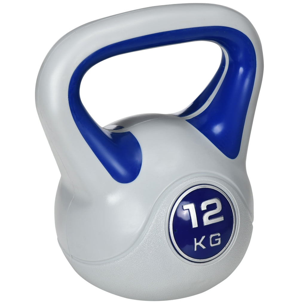 Kettlebell 12kg in PU and Sand with Flat Base and Handle for Deadlifts, Squats and Lifts, 24x17x28 cm, Blue - Borge' Group Limited