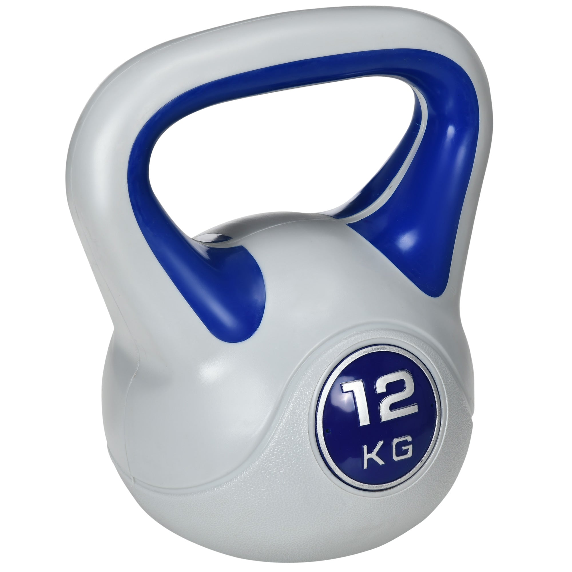Kettlebell 12kg in PU and Sand with Flat Base and Handle for Deadlifts, Squats and Lifts, 24x17x28 cm, Blue - Borge' Group Limited