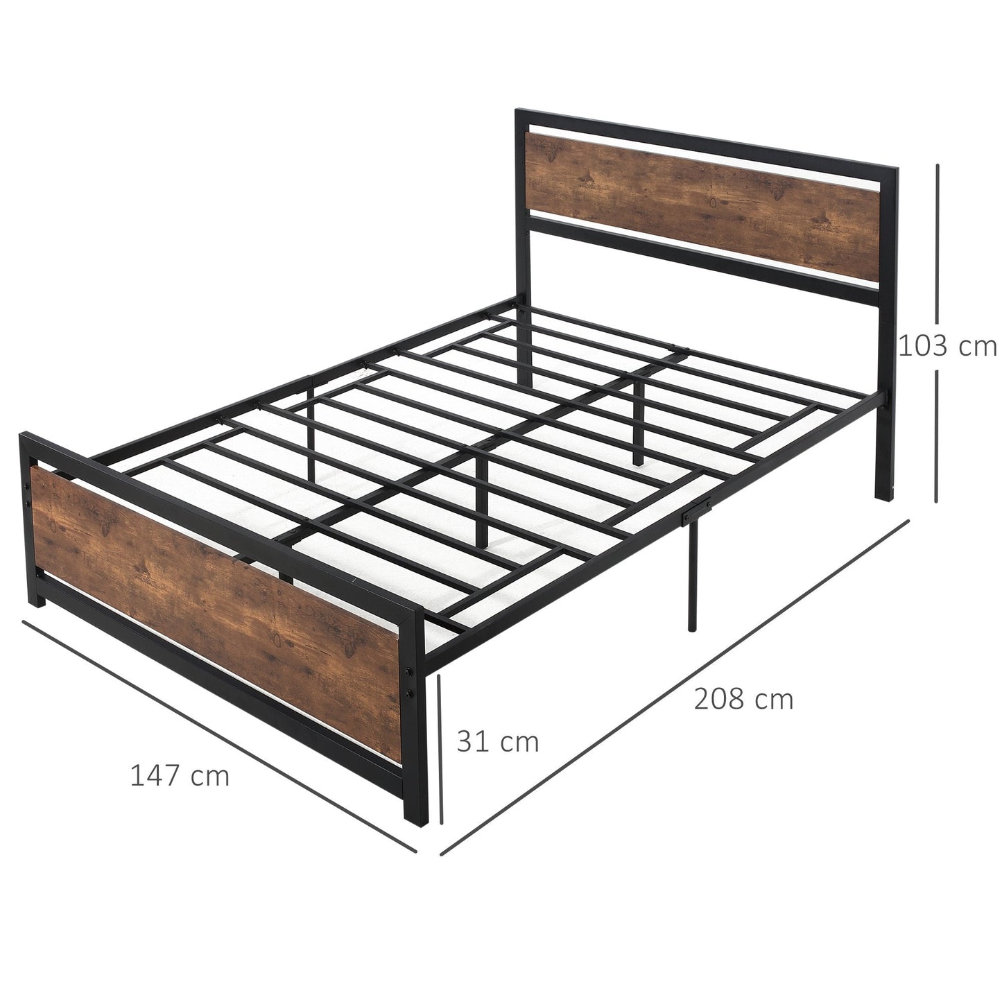 structure read a square and half in wood and steel with industrial style slats, 140x200cm