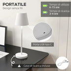 White Portable Table Lamp with Charging Cable | 3600mAh| Ã˜11.2x36.5 cm - Borgè