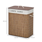 Bamboo basket 100l with 2 compartments, lid and handles, 52x32x63cm - brown - Borgè