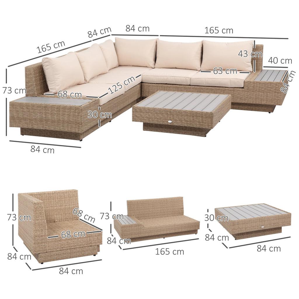 4-Piece Rattan Garden Set, Corner Sofa with Cushions and Coffee Tables, Black and Light Brown - Borge' Group Limited