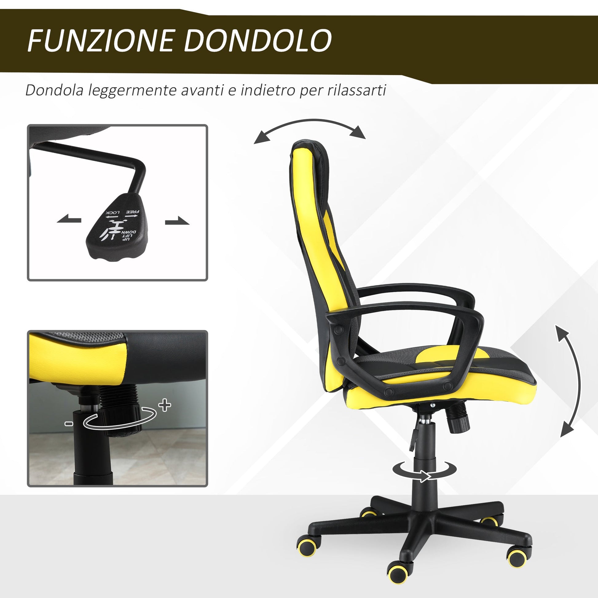 VATER GAMING CHAIR COMPANY OFFICE OFFICE WITH ROTELLE IN BLACK AND GIALLY LIKE, adjustable height - Borgè