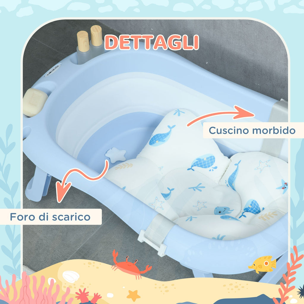 Zonekiz tonted battle bath children 0-6 years with pillow and 2 shelves, 83x48x23.5 cm, blue and white - Borgè