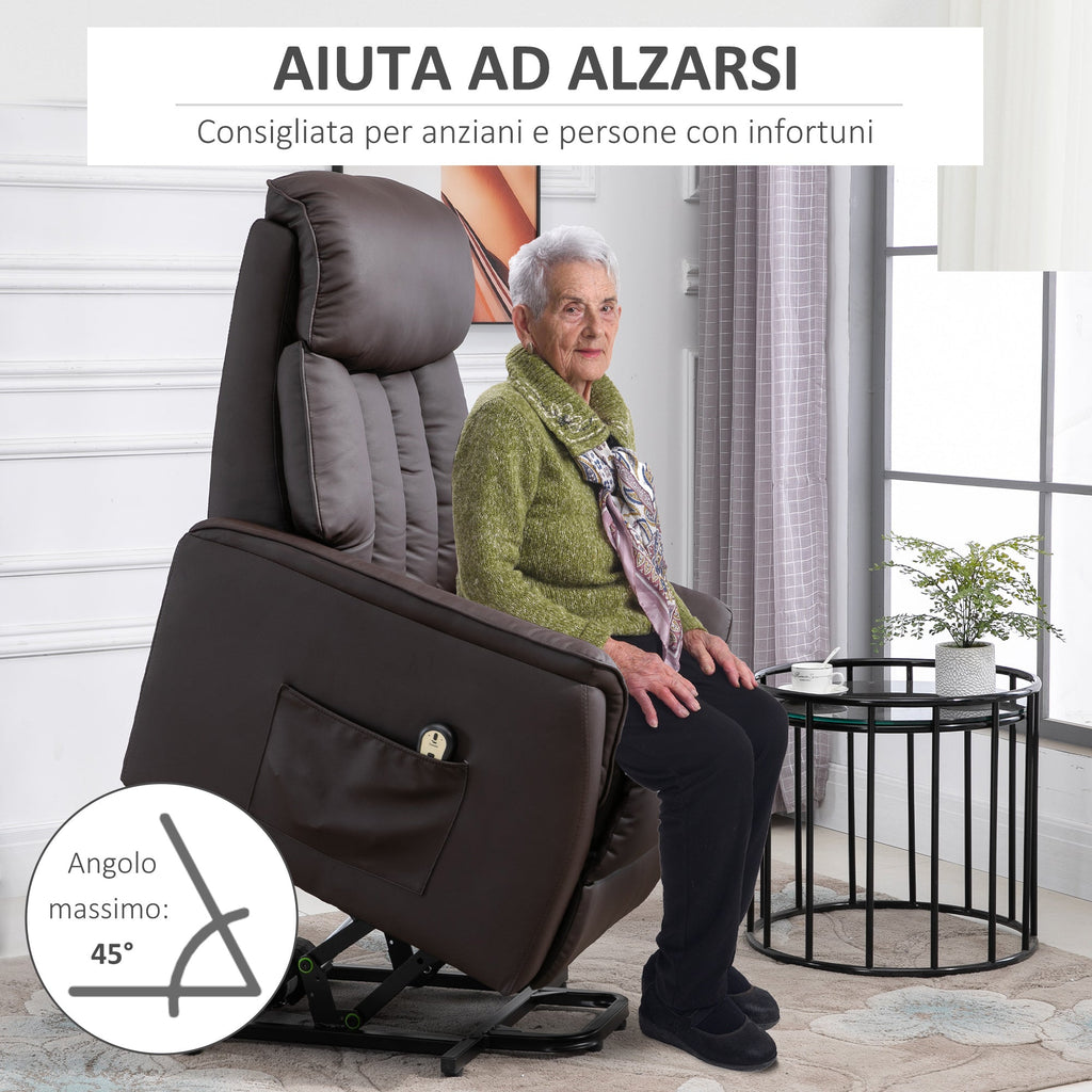 Reclinable Brown Armchair with Lift Assist, Footrest and remote control - Borgè