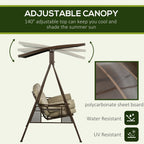 3 Seater Steel Garden Swing with Tilting Canopy and Cushions, 208x120x174 cm - Borge' Group Limited