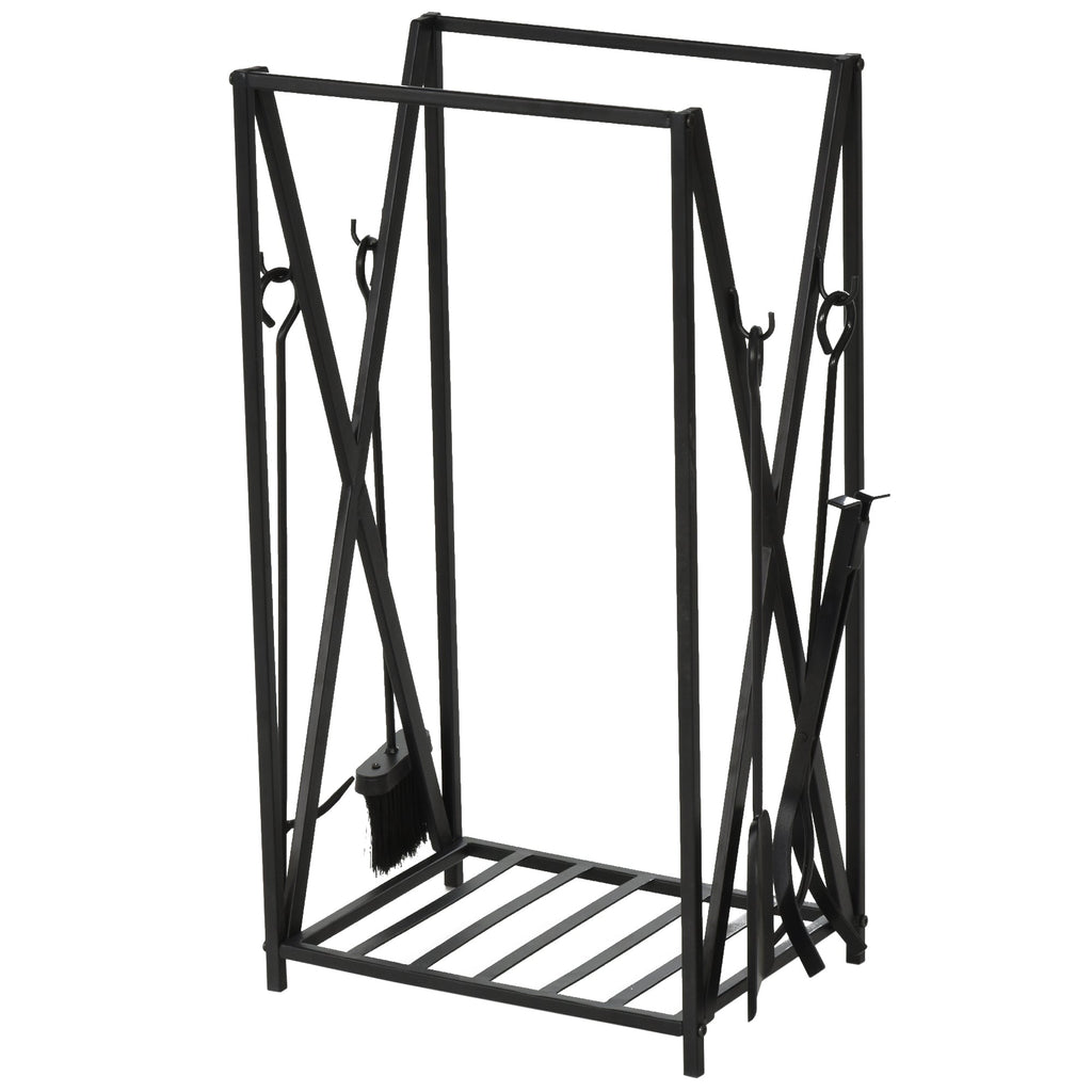interior and outdoor portal in steel, wood wood for fireplace 46x30x76cm - black - Borgè