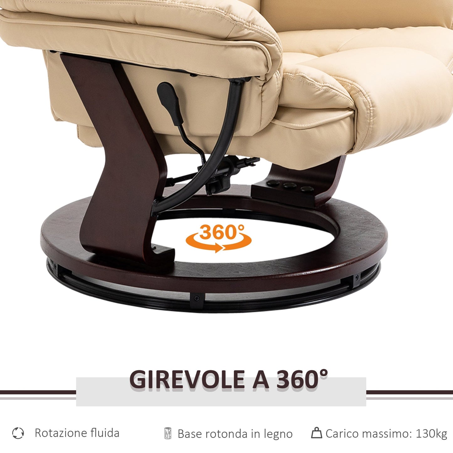 LIMO  | Cream Armchair with footrests | 360 ° Swivel and Reclining