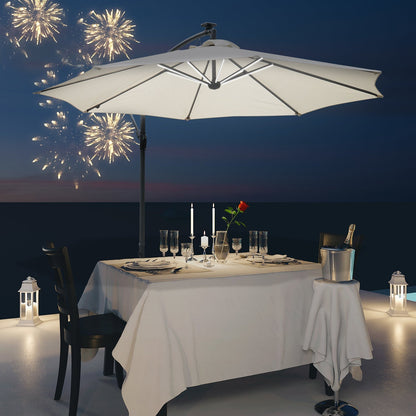 White Cream Umbrella with crank and 8 solar energy LED strips - Borgè