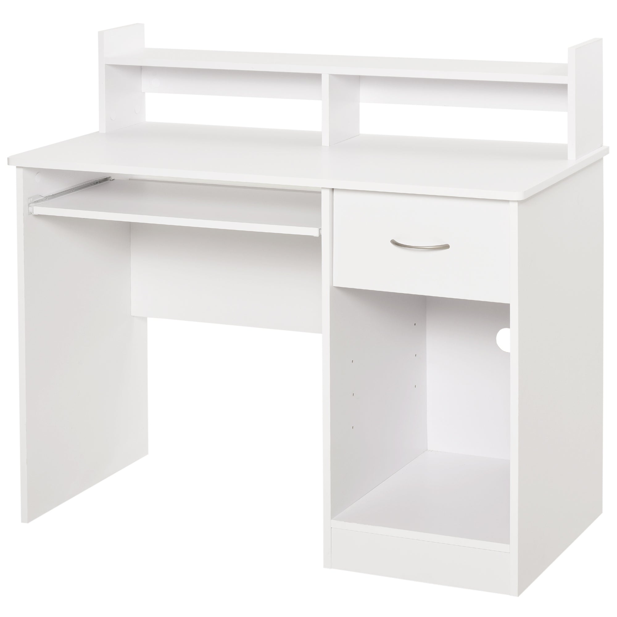 compact desk for white wooden computers with removable keyboard shelf and shelves 104 x 48 x 95.5cm - Borgè