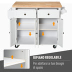 Kitchen Trolley spouses with drawers and wooden holders, 111x44.5x82.5cm, white - Borgè