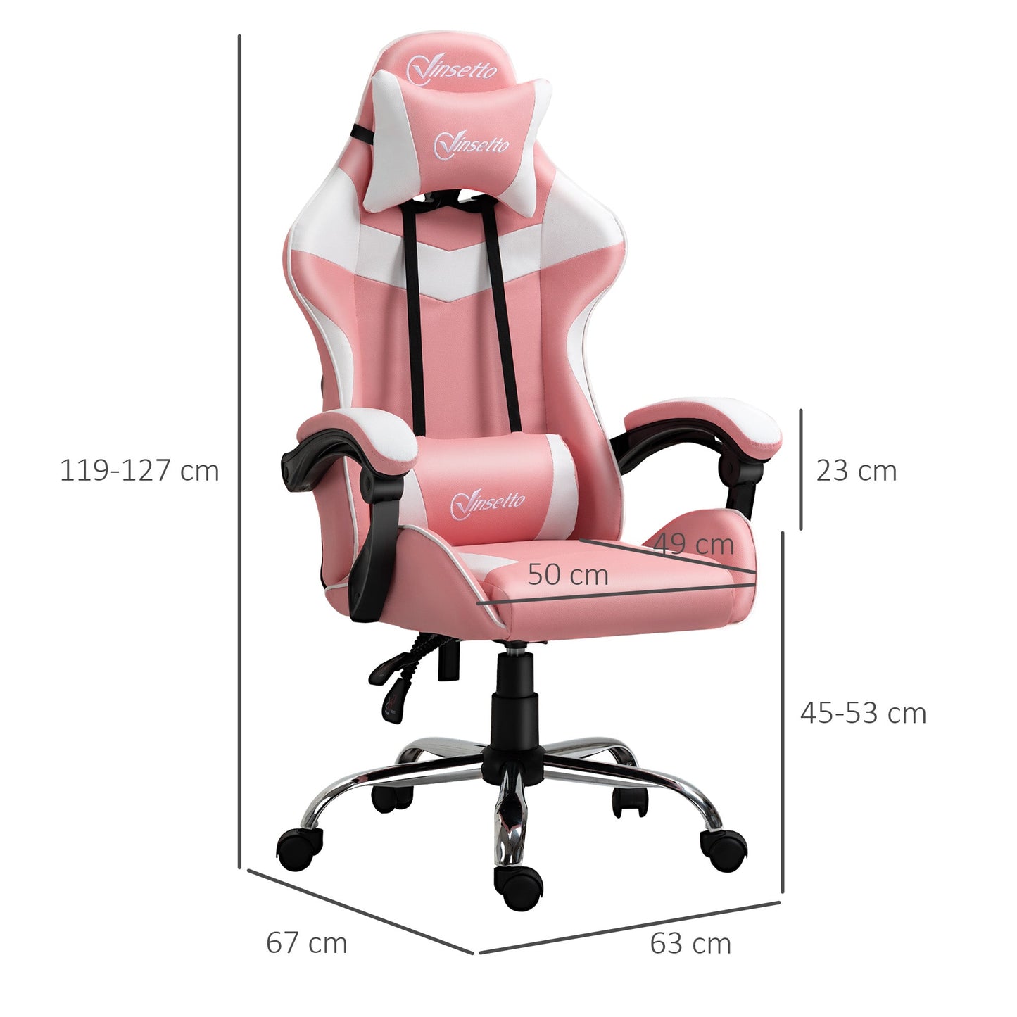 Ergonomic gaming chair with adjustable and reclining height - pink - Borgè