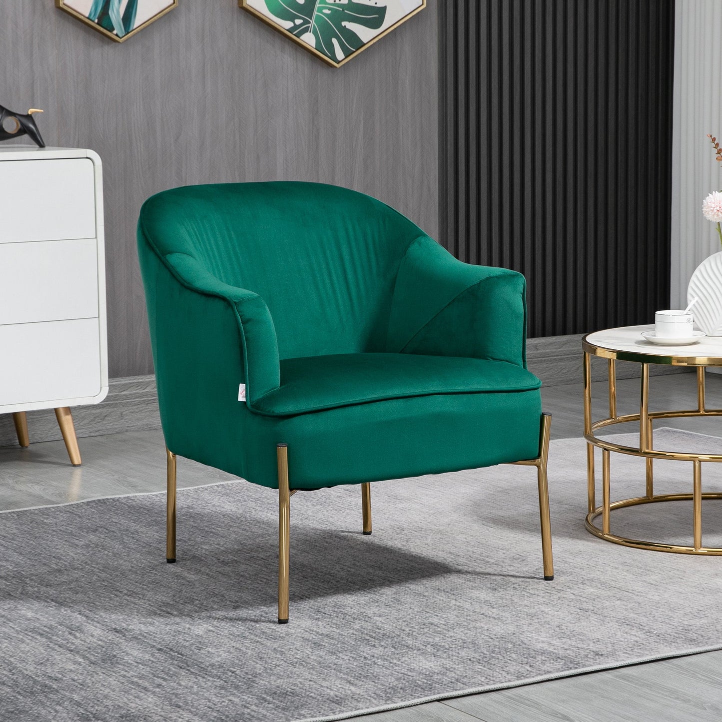 bedroom armchair in velvet effect fabric with steel legs, 62x69x75 cm, green - Borgè