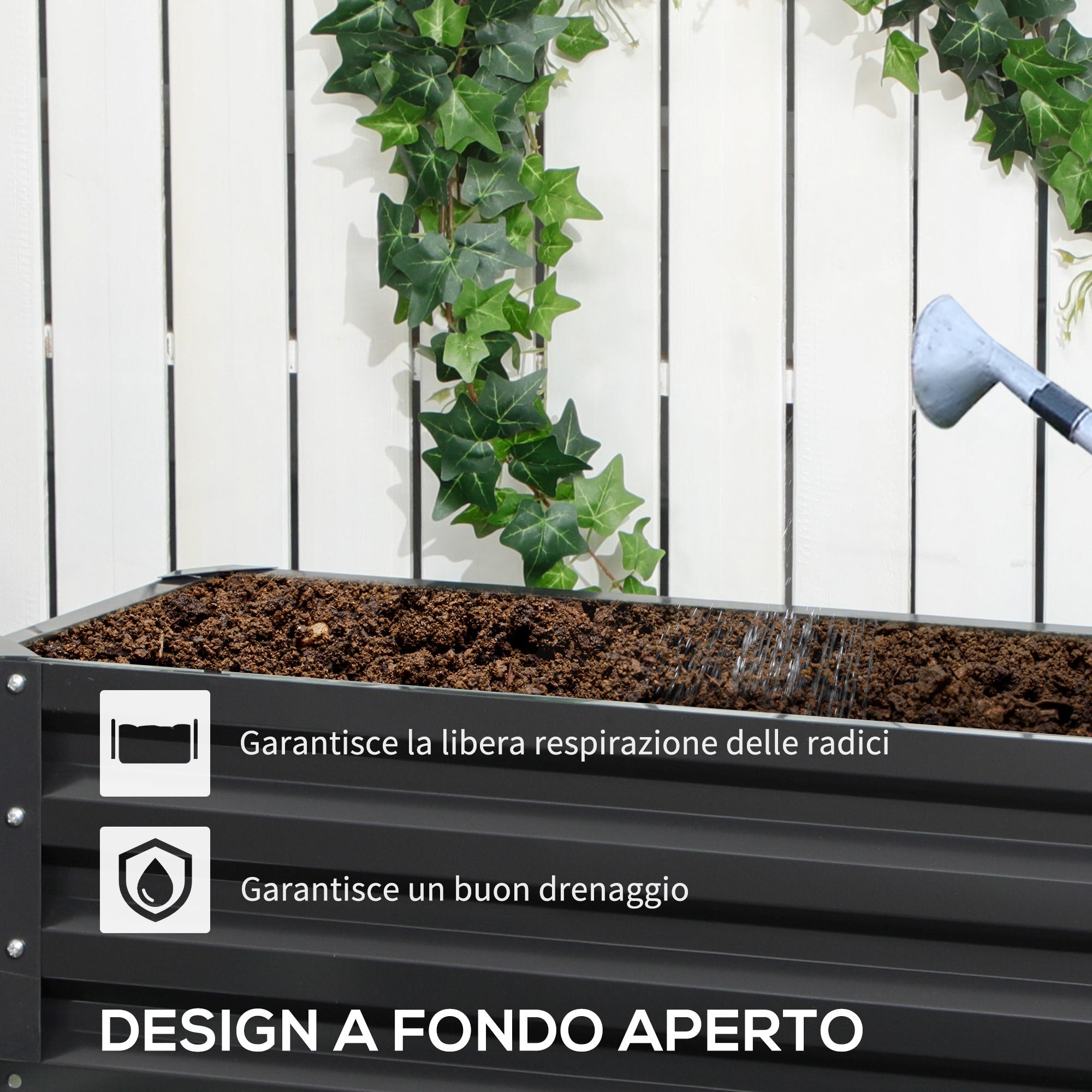 2-Tier Raised Garden Bed in Steel with Open Bottom, 120x101x58cm, Dark Grey - Borge' Group Limited