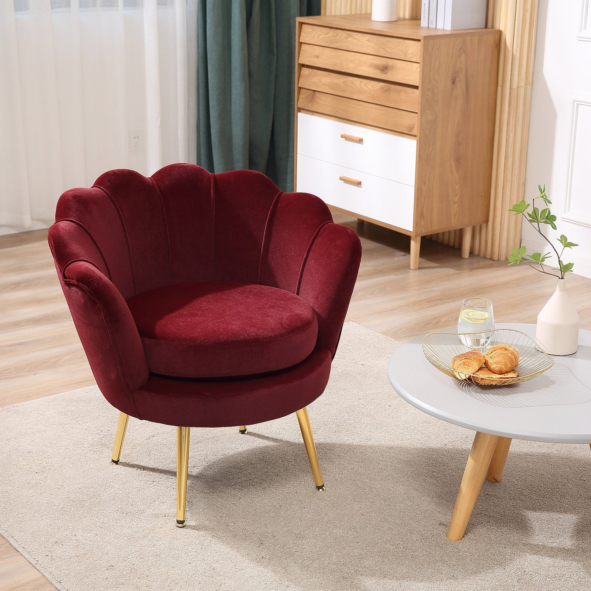 SEASHELL Design Red Velvet Chamber Armchair With Back | 76x67x74cm - Borgè