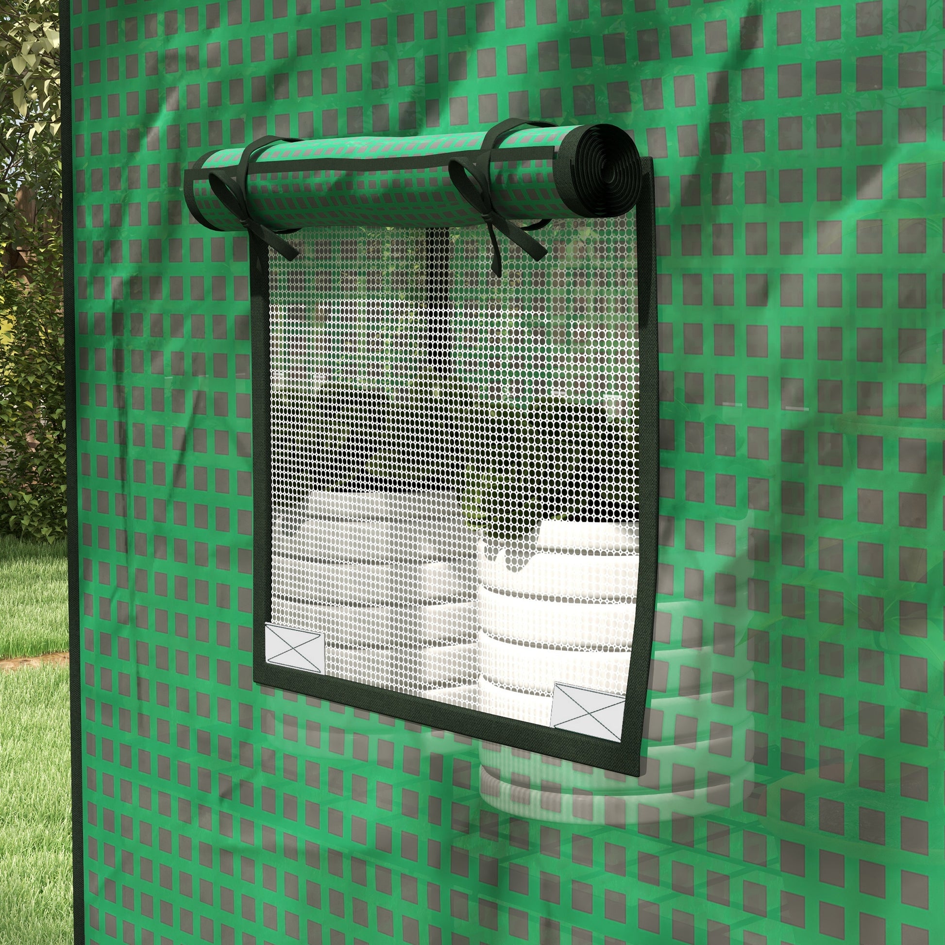 Outsunny PE Garden Greenhouse Cover with Hinged Door and Windows, 140x73x190cm, Green - Borgè