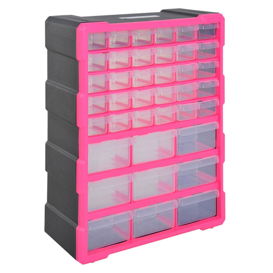 Durhand Plastic drawer with 39 transparent drawers, wall assembly or on the ground 38x16x47.5cm pink - Borgè