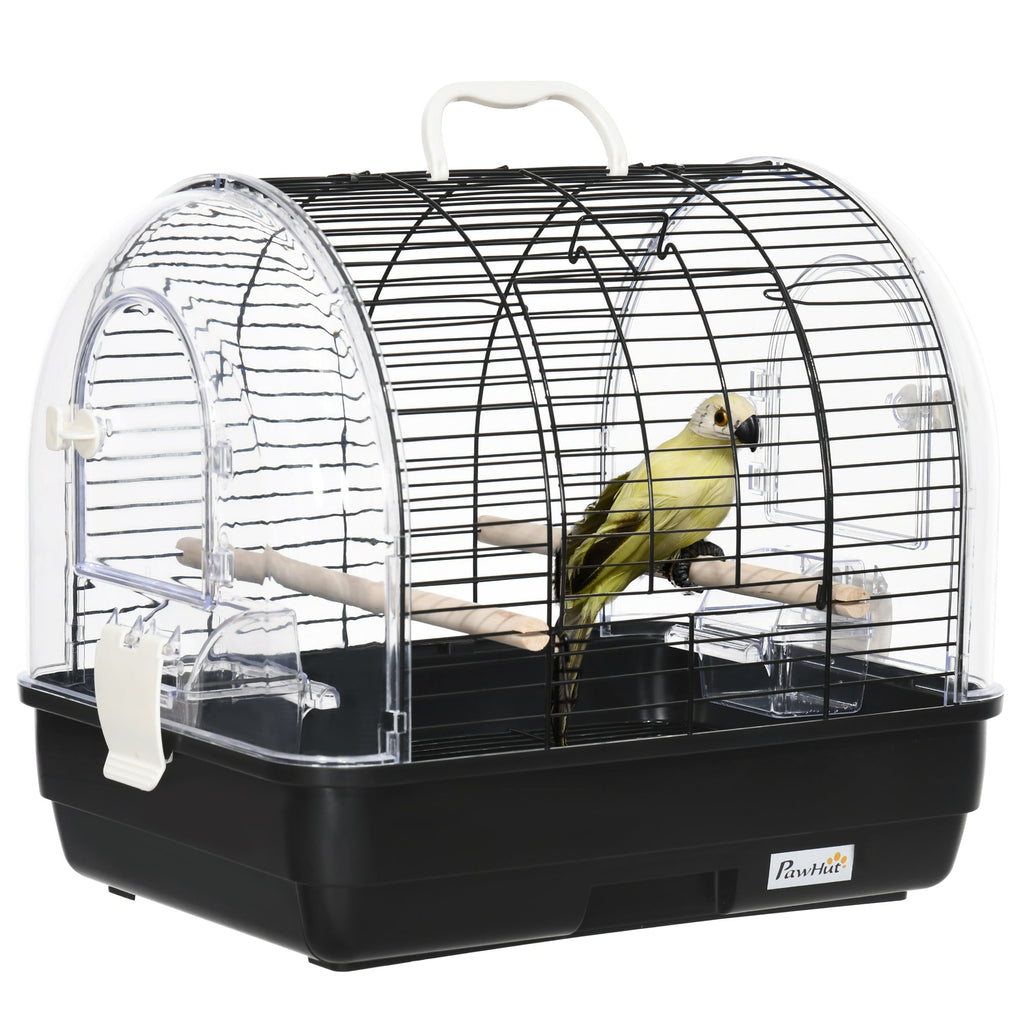 Steel Bird Cage with Perches, Removable Tray and Handle, 42x32x37 cm, Black - Borge' Group Limited