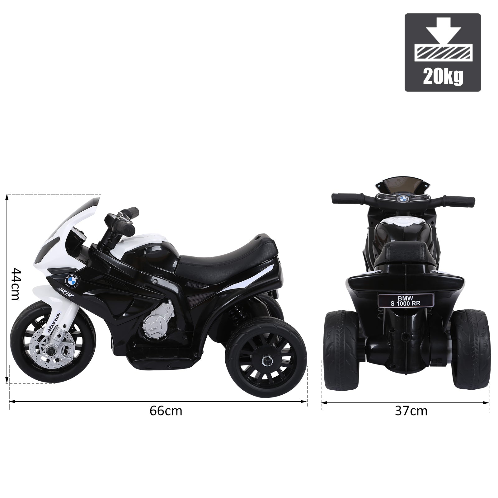 electric motorcycle for children Max. 20kg with BMW license, 6V black and white battery - Borgè