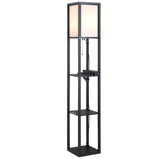 Earth Design Lamp Elegant with 3 shelves and 2 USB ports, Paramume 39cm, E27 bulbs, black, 26 x 26 x 160cm - Borgè