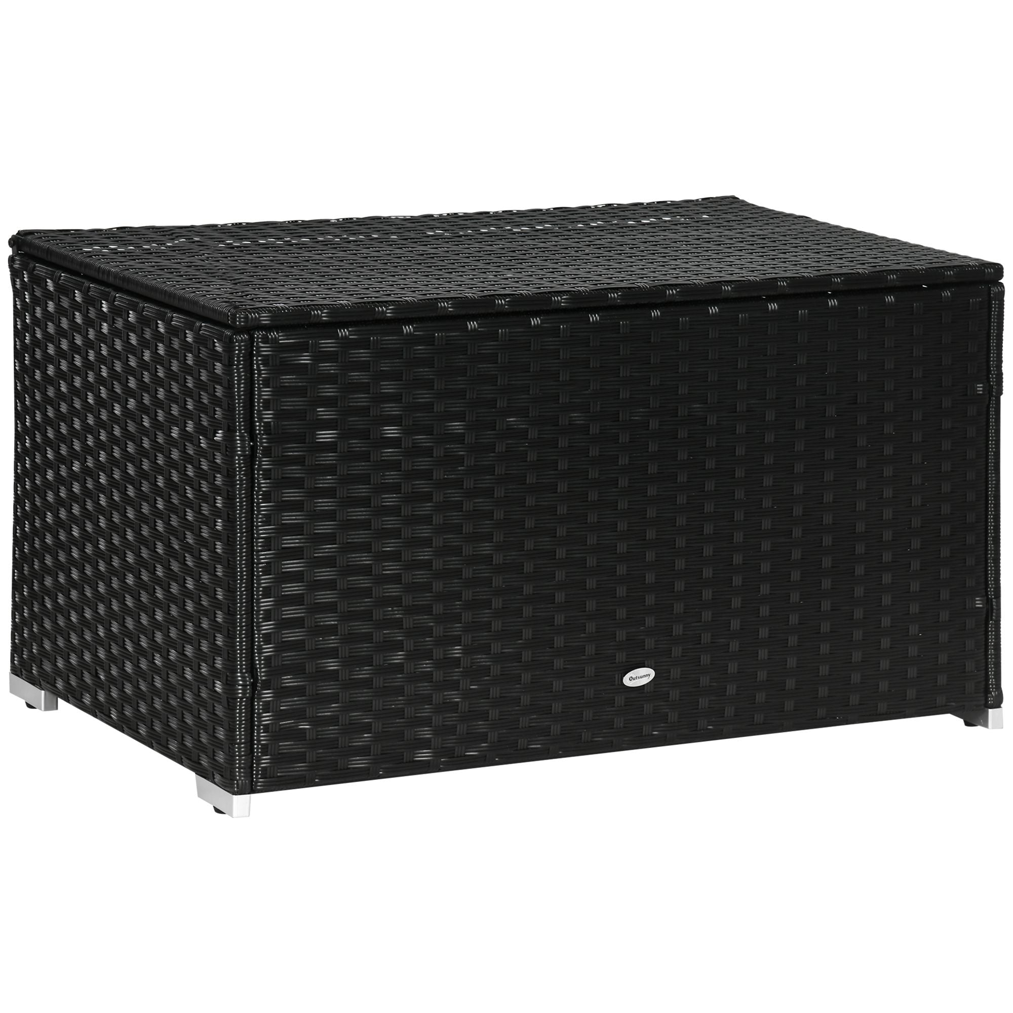 Rattan and Steel Garden Storage Chest with Lid, 95x60x53cm, Black - Borge' Group Limited
