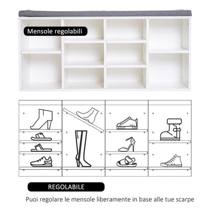 Bench Scarpper with adjustable shelves in white and Grey wood, 104x30x48cm - Borgè