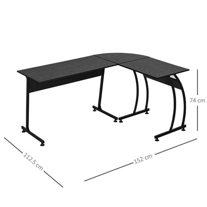 Desk Wooden and Metal Corner, Black, 112.5 x 152 x 74cm - Borgè