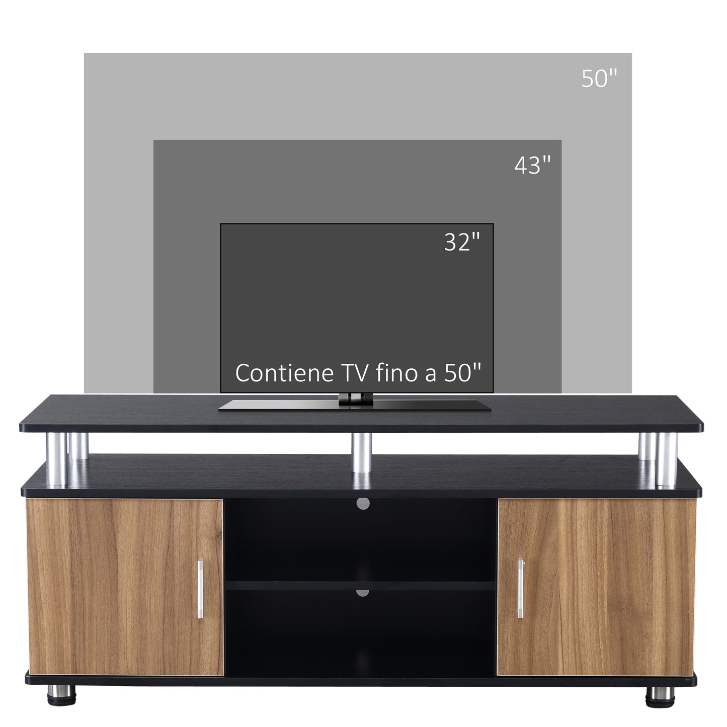 Homcom Mobile TV holder up to 50 "with cabinets and wooden shelves and aluminum, 120x40x52.2cm - Borgè