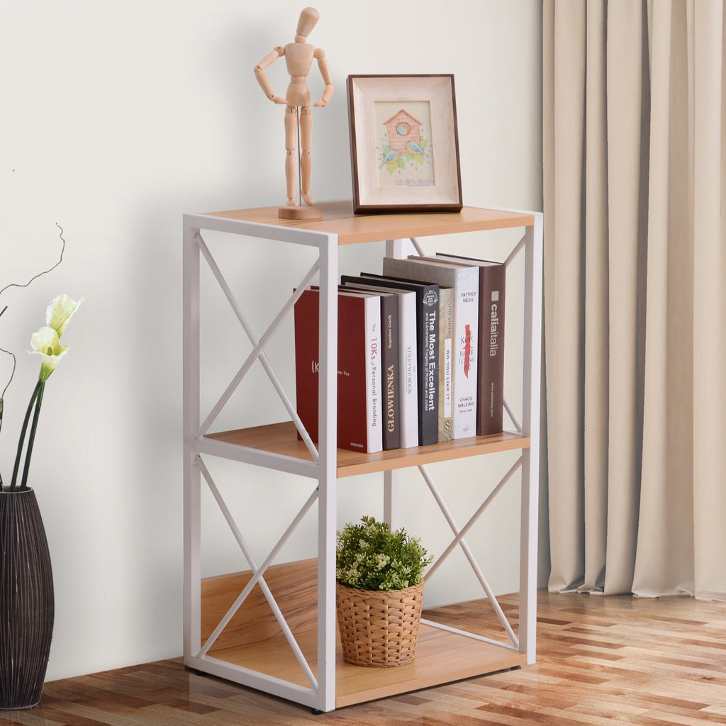 Cabinet shelf bookcase 3 shelves with white steel structure and wooden shelves 44x35x72.5cm - Borgè