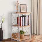 Cabinet shelf bookcase 3 shelves with white steel structure and wooden shelves 44x35x72.5cm - Borgè