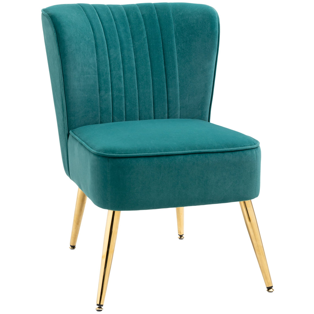 Modern Padded Scandinavian style armchair and covered in velvety fabric, 56x65.5x82.5cm - Green - Borgè