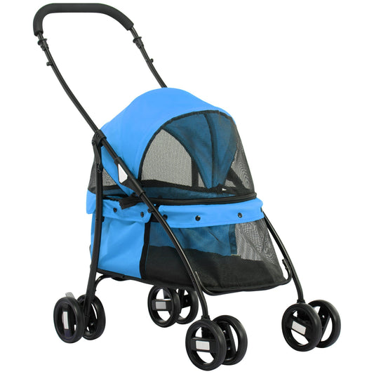 Foldable Dog Stroller with Adjustable Canopy and Swivel Wheels, 82x47x97cm, Blue - Borgè