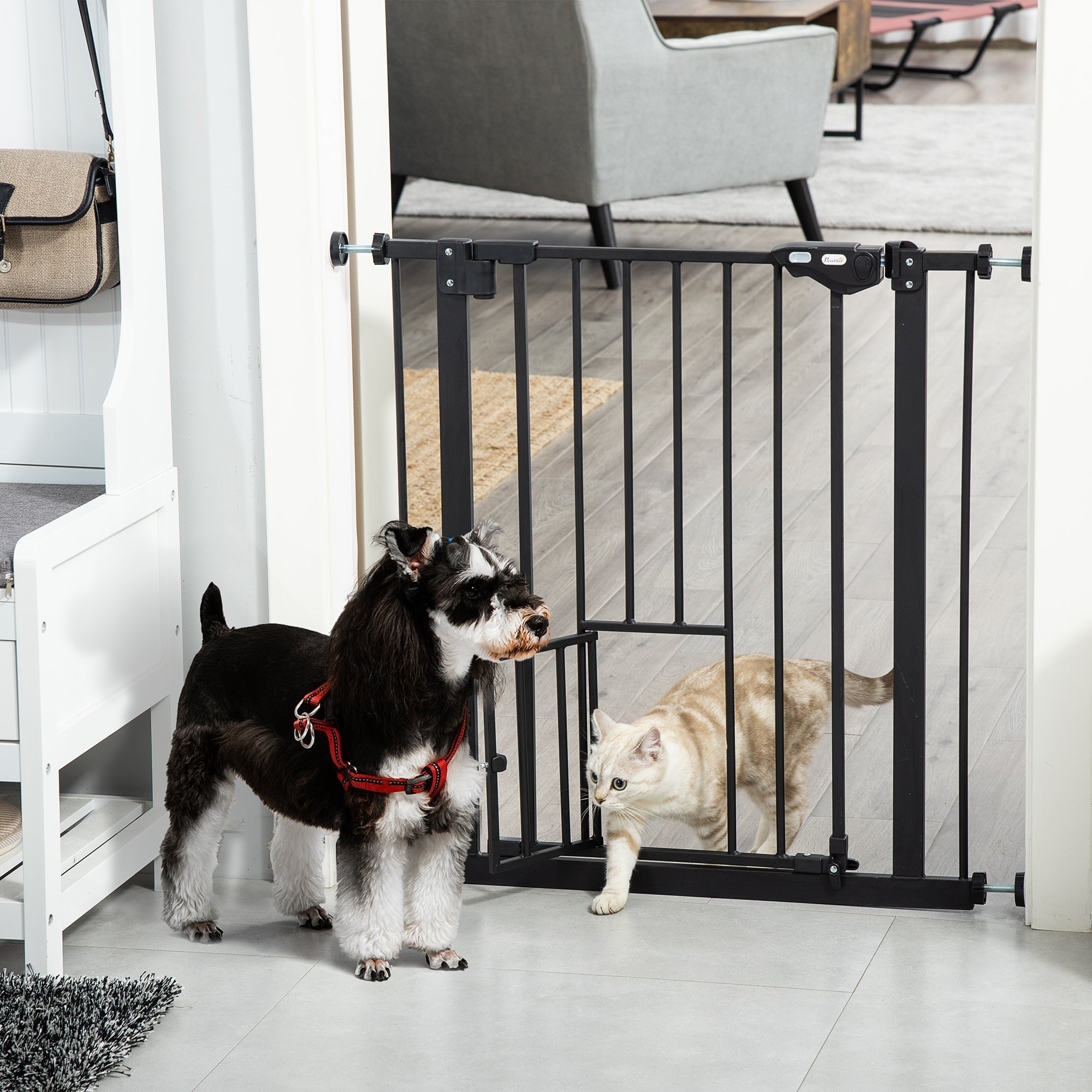 Extendable Dog Gate with Pressure Fit and Automatic Closure, 68x76.2 cm, Black - Borge' Group Limited