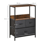 Multiuse chest of drawers with 3 fabric drawers, 58x29x81.5cm, brown - Borgè