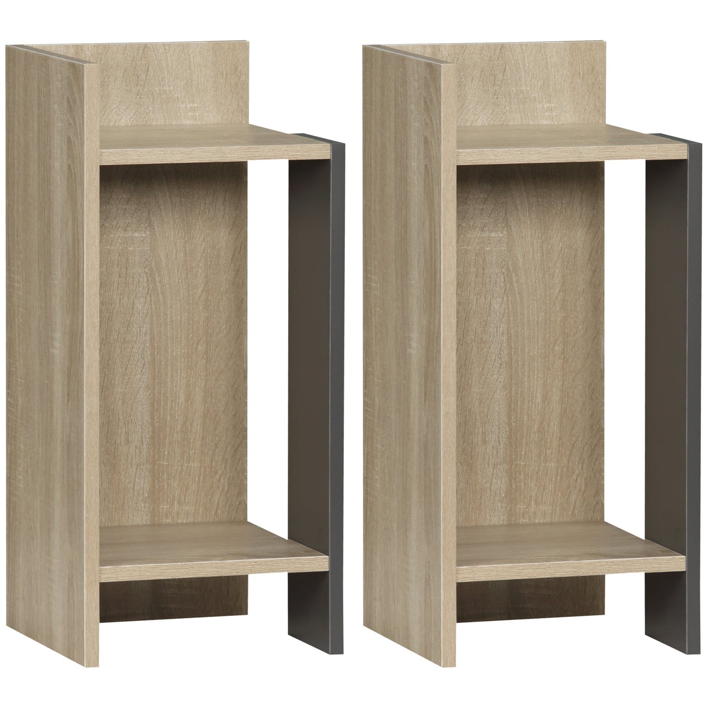 Modern Grey bedside table with open shelf, 2 pieces in chipboard for bedroom and living room, 27x25x60cm - Borgè